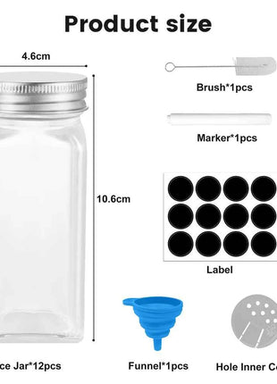 12pcs Seasoning Bottle 120ml Clear Plastic Spice Jar Spice Pepper Salt Storage Bottle Container w/ funnel Kitchen Gadget Tool