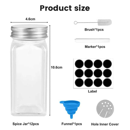 12pcs Seasoning Bottle 120ml Clear Plastic Spice Jar Spice Pepper Salt Storage Bottle Container w/ funnel Kitchen Gadget Tool