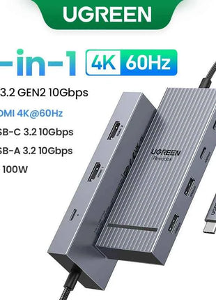 UGREEN USB HUB 4K120Hz DP Type-C to 4K60Hz 2xHDMI SD/TF RJ45 3.5mm USB3.2 Gen2 10Gbps Data for Laptop Dell HP Lenovo Accessories
