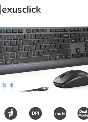 Dual-mode 2.4G Wireless Keyboard Mouse Combo Mute Rechargeable Keyboard Mouse Set With Multi-Function Keys for Windows PC Gamer