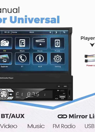 Carplay Android Auto Universal 1 Din MP5 Player 7 Inch Retractable Touch Screen Car Player HD FM AUX Input BT Radio Mirror Link