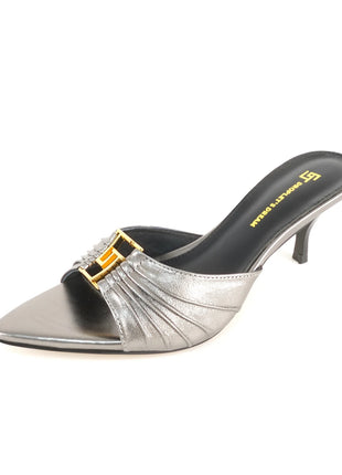 2024 New Women's Summer Pointed Toe Fish Mouth High Heel Slippers Non-slip Outdoor Sexy Slippers GJ Metal Decorative Single Shoes