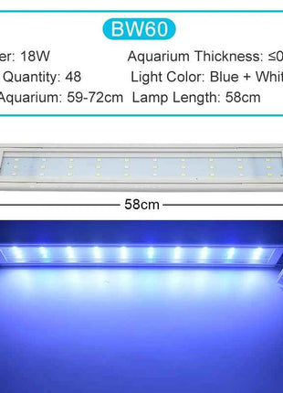 Aquarium LED Light Super Slim Fish Tank Aquatic Plant Grow Lighting Waterproof Bright Clip Lamp Blue LED 18-72cm for Plants 220v