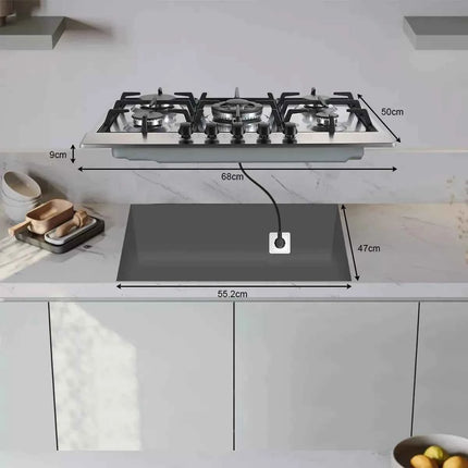 Piano Cottura a Gas Topstrong 5 Fuochi Inox Da Incasso - Gas Naturale e GPL YYEUGCT-S05