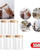 5pc 300/550/950ml Glass Food Storage Containers With Wooden Lid Kitchen Sealed Jar Food Storage Multigrain Tank Bottle