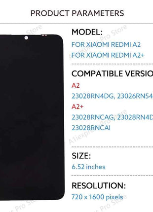 6.52 "IPS Display LCD Per Xiaomi Redmi A2 A2 + A2 Plus Touch Screen Digitizer Assembly 23028RN4DG 23028RNCAG Parti di Ricambio