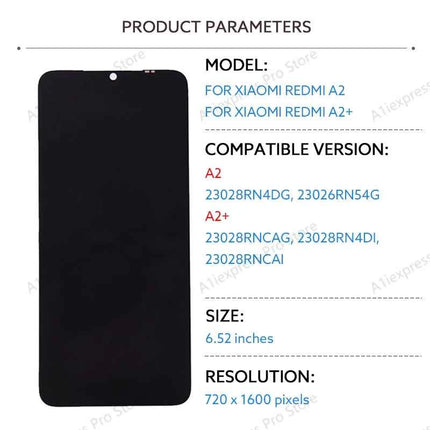 6.52 "IPS Display LCD Per Xiaomi Redmi A2 A2 + A2 Plus Touch Screen Digitizer Assembly 23028RN4DG 23028RNCAG Parti di Ricambio