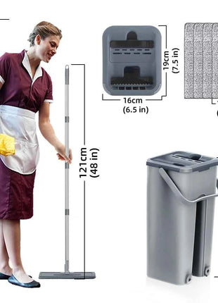 Hand Free Flat Floor Mop And Bucket Set For Professional Home Floor Cleaning System With Washable Microfiber Pads For Hardwood
