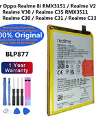 New Original Battery BLP877 For OPPO Realme 8i RMX3151 V20 V30 C35 RMX3511 C30 C31 C33 5000mAh Mobile Phone Bateria Battery