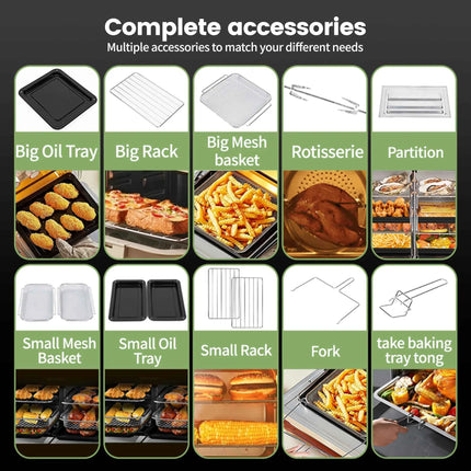 Friggitrice ad Aria XXL 23L Doppia Zona - 2200W, Touch LED, 15 Programmi + Ricettario