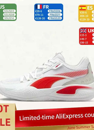 PUMA Court Rider 1.0 Premium Scarpe da Basket alla Moda, Durevoli, Ammortizzate e di Supporto, Modello Basso per Uomo, Rosso e Bianco 195660-01