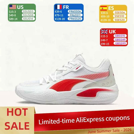 PUMA Court Rider 1.0 Premium Scarpe da Basket alla Moda, Durevoli, Ammortizzate e di Supporto, Modello Basso per Uomo, Rosso e Bianco 195660-01