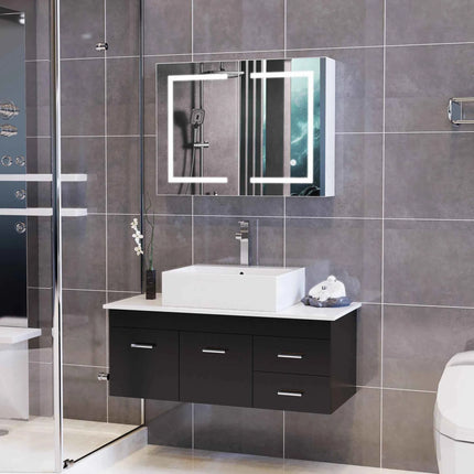 Rosahqnda Bathroom mirror Cabinet with lighting, with LED, HD double door mirror, wall Cabinet, touch sensor switch, White