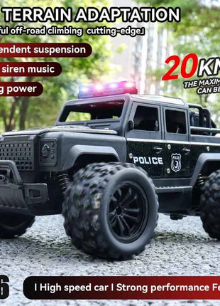 1:16 High Speed Off-Road Alloy RC Cars Police Truck Jeep with Music Sound and LED Lights 2.4G Remote Control Cars Outdoor Toy