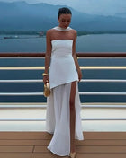 Women's Sleeveless Off Shoulder Long Dresses Elegant Pleated Tie Up Long Dresses New Summer Birthday Party Dresses