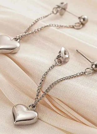 Orecchini Pendenti Huitan in Acciaio Inossidabile per Donne, Design Estetico a Catena con Cuore, Accessori Romantici per Matrimoni e Fidanzamenti, Gioielli di Tendenza