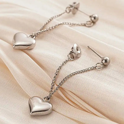 Orecchini Pendenti Huitan in Acciaio Inossidabile per Donne, Design Estetico a Catena con Cuore, Accessori Romantici per Matrimoni e Fidanzamenti, Gioielli di Tendenza