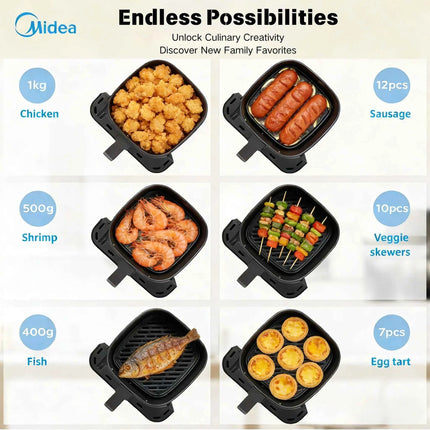 Midea 5L Air Fryer Large Capacity Family Size Multi-Functional Easy Clean Oil-Free Healthy Adjustable Temp Rapid Air