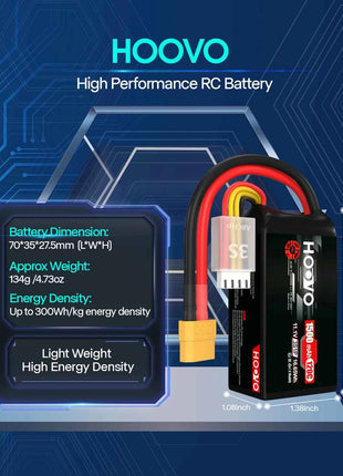 HOOVO 3S Lipo Battery 11.1V 120C 1500 mAh Graphene Battery with XT60 Plug for FPV Racing Drone Helicopter Airplane RC Boat Car