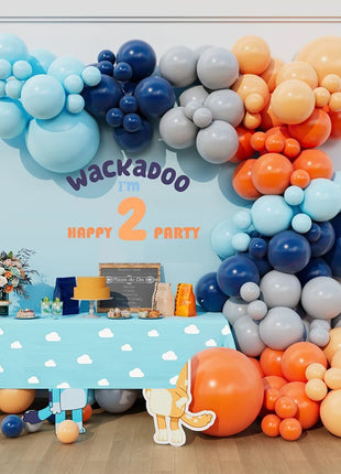 Kit Arco di Palloncini Blu, Arancioni, Grigi e Nude per Decorazioni Festa a Tema Cartoni Animati Bluey, Bingo, Cuccioli, Compleanno, Margherite