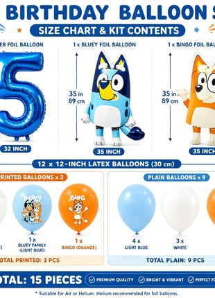 Set di Palloncini per Decorazioni Primo Compleanno Bluey, Palloncini in Foil Bluey e Bingo, Palloncini in Lattice, Accessori per Feste per Bambini e Bambine