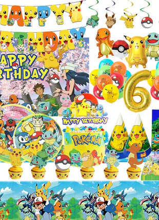 Forniture per decorazioni per feste di compleanno a tema Pokemon Cartoon Pokemon Go Stoviglie Tazze Piatti Palloncino Pikachu per bomboniere per baby shower