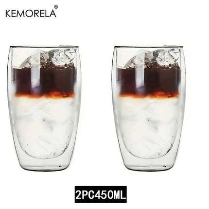 Set Tazze in Vetro a Doppia Parete Borosilicato Termoresistente per Tè Caffè Succo e Acqua