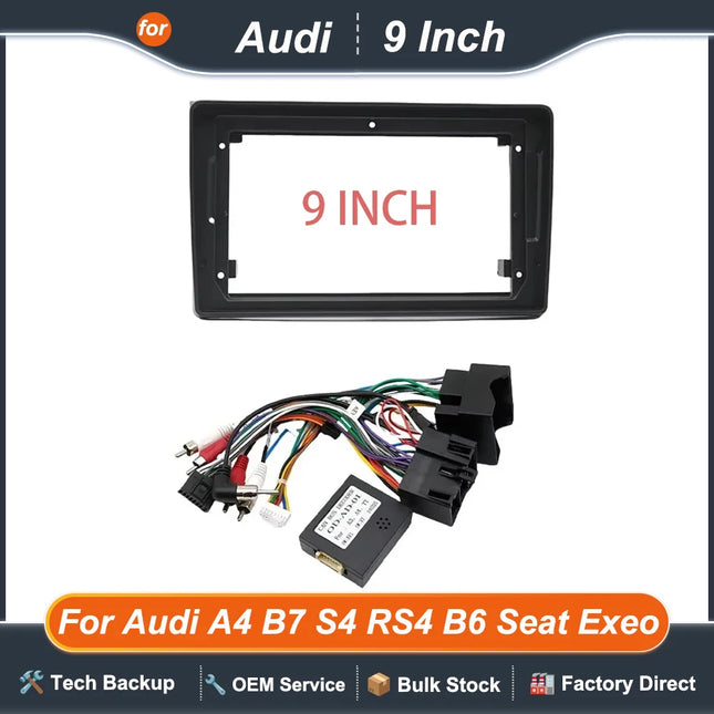 Auto Android Radio Fascias 9 Pollici Telaio Per Audi A4 B6 B7 S4 8E/8H SEAT Exeo 2000-2013 Cablaggio Cavo di Alimentazione Canbus Decoder