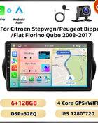 Podofo 2Din 8 + 128G Car Radio For Citroen Nemo/Peugeot Bipper/Fiat Fiorino Qubo 2008-2017 Android Auto Carplay GPS RDS Car Stereo