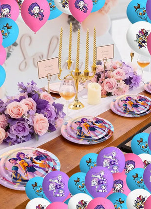 Decorazioni per feste di compleanno a tema stoviglie: tovaglioli di carta, bicchieri, piatti, scatole per caramelle, sacchetti regalo, striscioni e fondali per feste per bambini