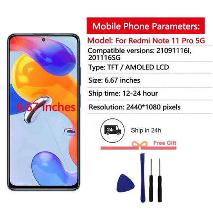 Schermo AMOLED per Xiaomi Redmi Note 11 Pro 5G Display LCD Touch Assemblea di schermo per Redmi Note 11 Pro 5G 21091116 Io, 2201116 SG