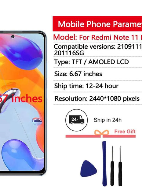 Schermo AMOLED per Xiaomi Redmi Note 11 Pro 5G Display LCD Touch Assemblea di schermo per Redmi Note 11 Pro 5G 21091116 Io, 2201116 SG