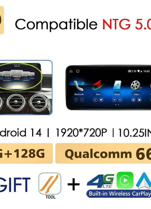 Android 14 Wireless CarPlay For Mercedes Benz C Class W205 Screen Android Auto Multimedia Navigation GPS SWC DSP 4G WiFi
