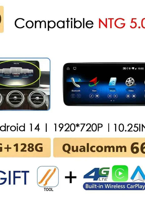 Android 14 Wireless CarPlay For Mercedes Benz C Class W205 Screen Android Auto Multimedia Navigation GPS SWC DSP 4G WiFi