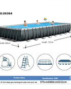 INTEX 26374 9.75 * 4.88 * 1.32 m Rectangular Steel Frame Pool Family Fun with Included Family Suction Accessories
