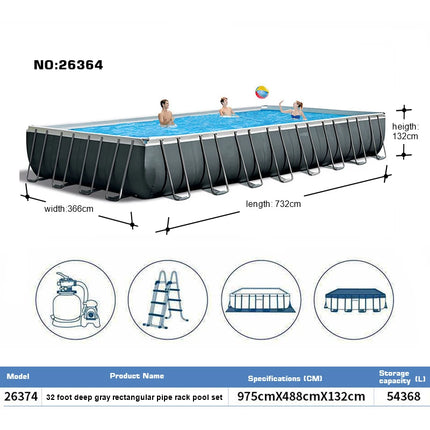 INTEX 26374 9,75 * 4,88 * 1,32 m Piscina rettangolare in acciaio con cornice divertente per la famiglia e accessori inclusi per l'aspirazione della famiglia