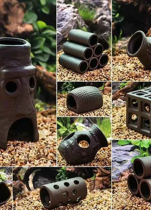 Ceramic House Fish Tank Aquarium Decoration Fish Shrimps Shelter House Pottery Scorpion House Canister Simulation Stone Ornament