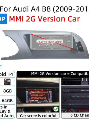 Fast Shipping Wireless CarPlay Screen For Audi A4 B8 A5 8K 2008-2016 Car Multimedia Player Android 14 8+128GB Stereo GPS Navi