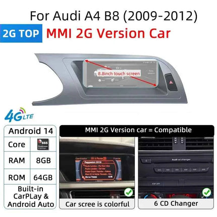 Fast Shipping Wireless CarPlay Screen For Audi A4 B8 A5 8K 2008-2016 Car Multimedia Player Android 14 8+128GB Stereo GPS Navi