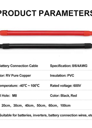 Cavo per Inverter Batteria 8AWG 6AWG 4AWG, Cavo in Rame Puro Intrecciato per Energia Solare, UPS, Connessione Auto con Terminali a Capocorda M8