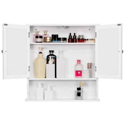 Wall Cabinet with Mirror Shelf Adjustable Height for Bathroom Kitchen, 56 x 13 x 58 cm, White