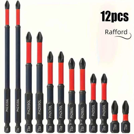 Magnetic Non-Slip Drill Bit Set 3/6/12 Pieces, S2 Steel, Crosshead and Impact Drill Bits, Suitable for Electric and Hand Drivers