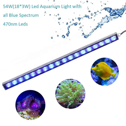 Led Aquarium Light Marine Creature Lamp 54W Strip Bar Light with All Blue 470nm Leds for Fish Coral Reef Tank