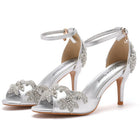 Sandali da donna di qualità femminile strass PU 7CM tacchi sottili cinturino con fibbia scarpe da donna in stile coreano vestito blu cielo maturo