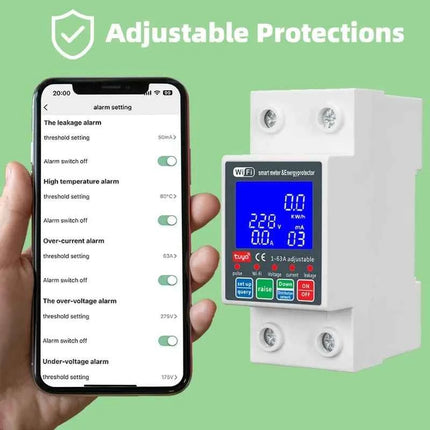 63A 230V WiFi Tuya Smart Earth Leakage Over Under Voltage Protector Relay Device Switch Smart Circuit Breaker APP Control