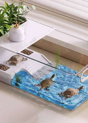 Turtle Tank Turtle Cage Clear Area Habitat with Basking Stage for Crayfish Crabs Gecko Amphibians Fishes Small Pets Enclosure