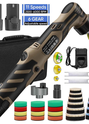 12V Cordless Mini Car Polisher 6-speed Adjustable 3 Central Axes For Car And Furniture Polishing With 2*2300mah Battery