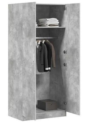 Armadio Grigio Cemento 80x52x180 cm in Legno Ingegnerizzato, Armadio a Colonna Grigio Cemento con Ripiani e Asta Appendiabiti, Soluzione Salvaspazio per la Camera da Letto