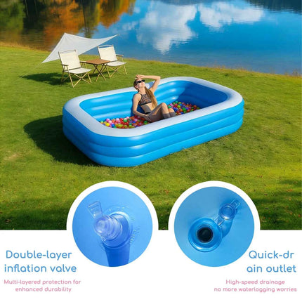 Piscina Gonfiabile Rettangolare Blu per Famiglie, 1 Pezzo, per Esterni, Spiaggia, Feste