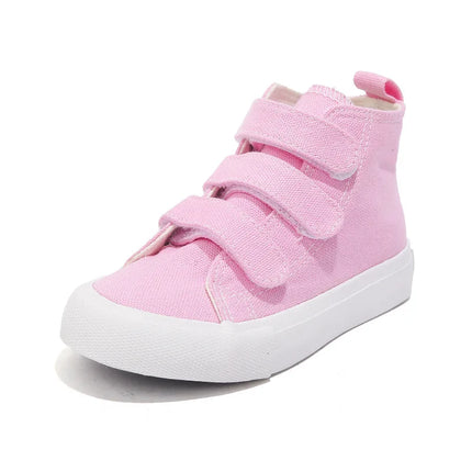 Autunno bambini scarpe di tela alte ragazzi Triple ganci Design Sneakers ragazze colore caramella scarpe Casual scarpe da scuola per bambini